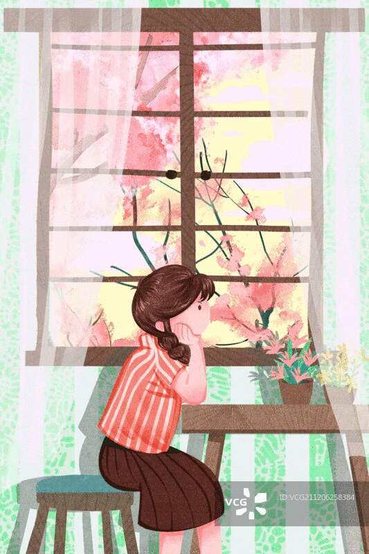 春天女孩托腮思考图片素材