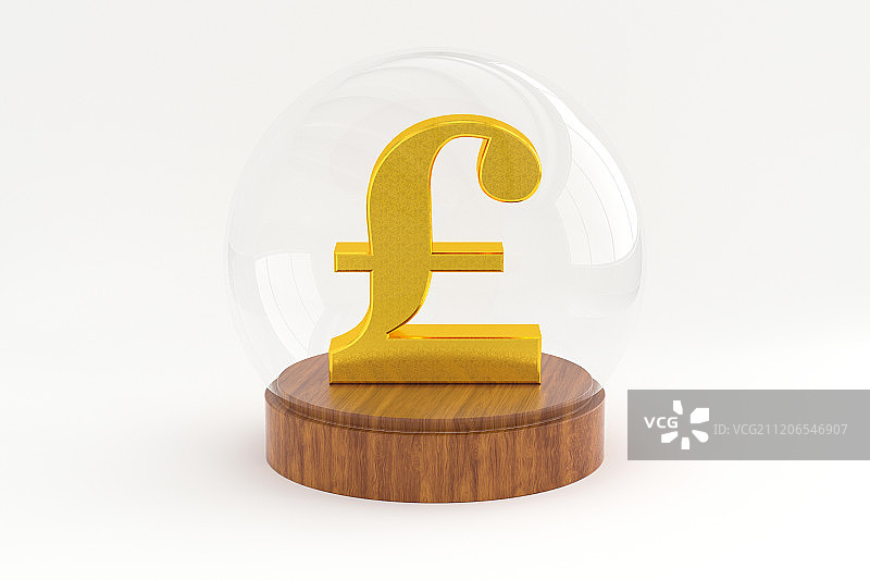 3D玻璃罩内的英镑图片素材