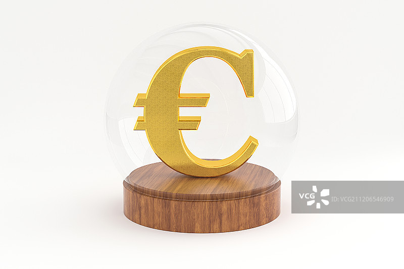 3D玻璃罩内的欧元符号图片素材