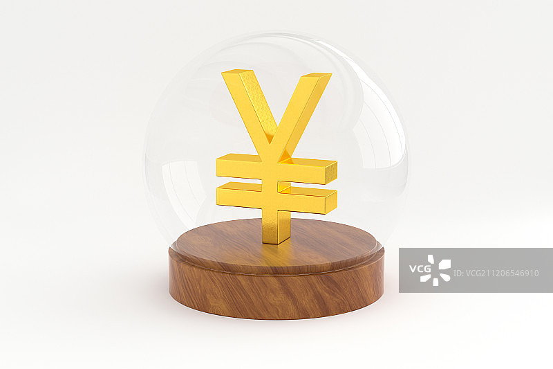 3D玻璃罩内人民币符号图片素材