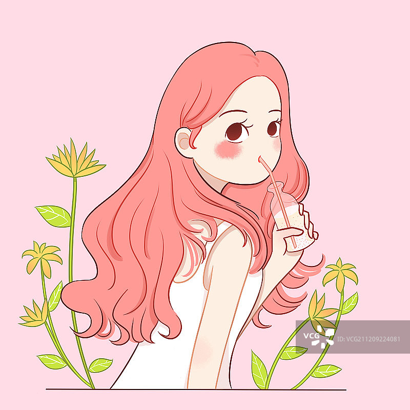 喝牛奶的美少女图片素材