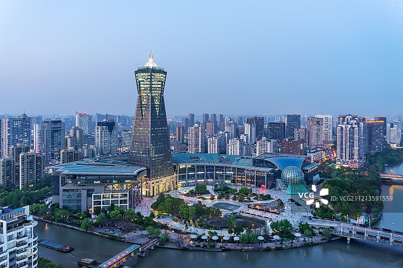 杭州西湖文化广场夜景图片素材