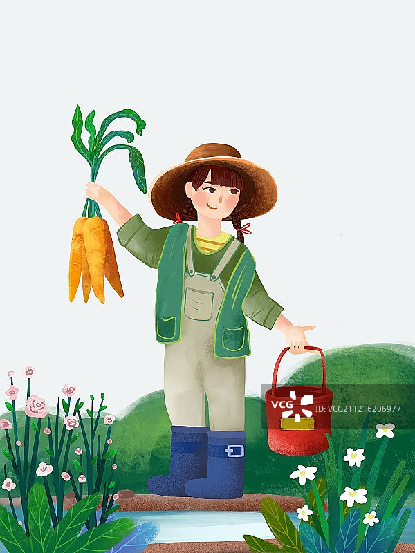 田园劳作的女孩图片素材