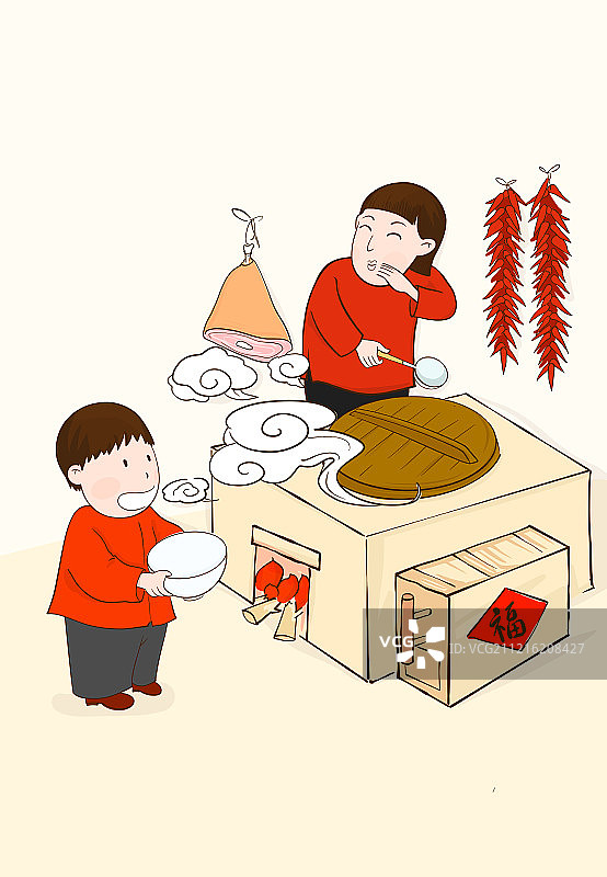 插画年俗二十六炖年肉图片素材