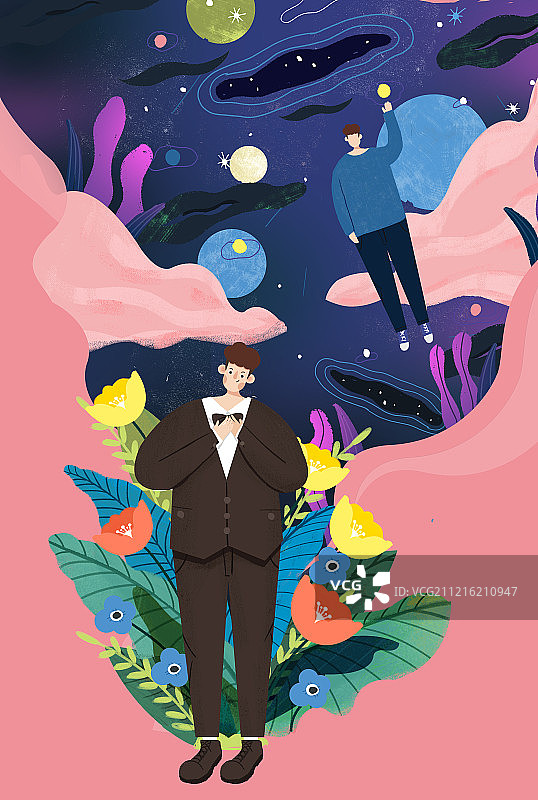 长大的男孩与过去的自己告别图片素材