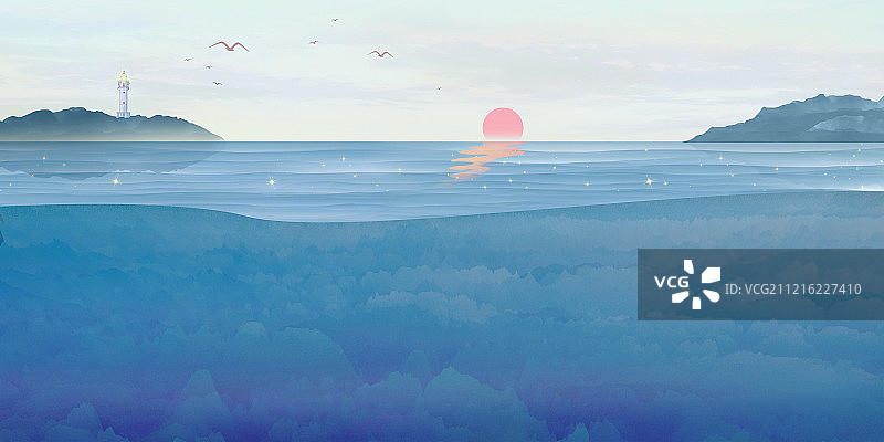 海洋石油勘探，海床剖面图插画背景海报图片素材