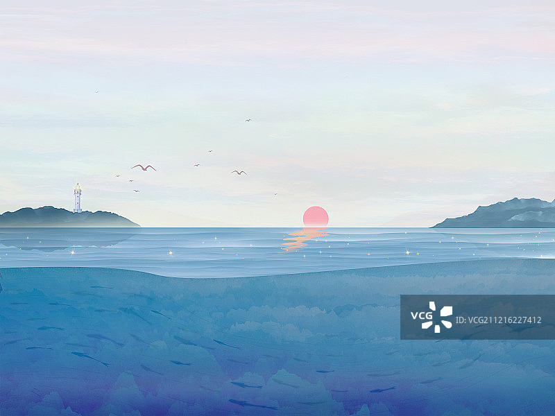 海洋石油勘探，海床剖面图插画背景海报图片素材