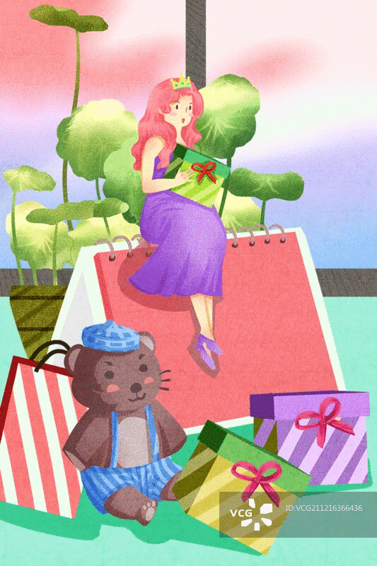 小清新节日女孩与礼物图片素材