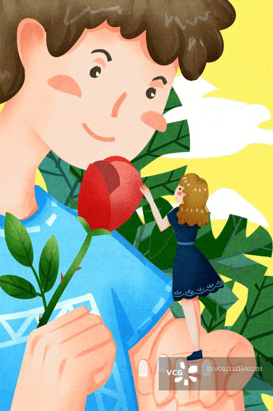 小清新情人节送花插画图片素材