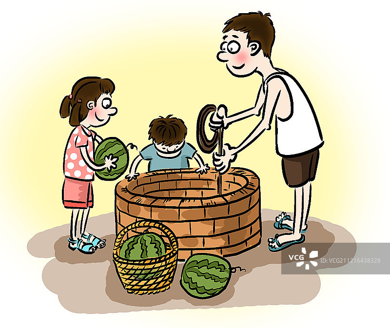 童年趣事之井水冰镇西瓜图片素材