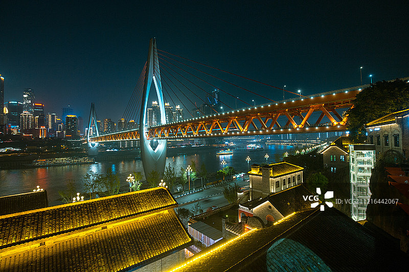 龙门浩老街 东水门长江大桥 夜景图片素材