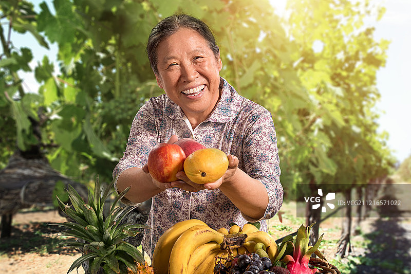 老农民出示自家水果图片素材