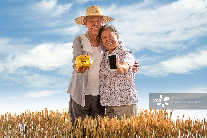 老年夫妇在麦田图片素材