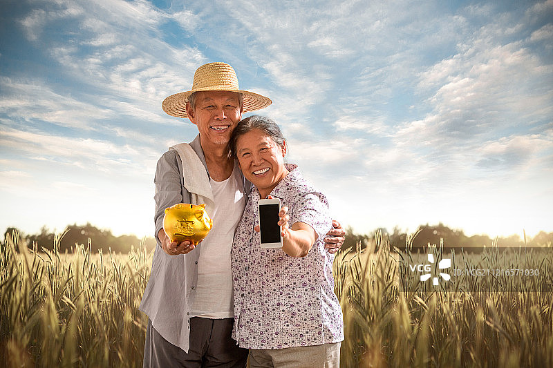 老年夫妇在麦田图片素材