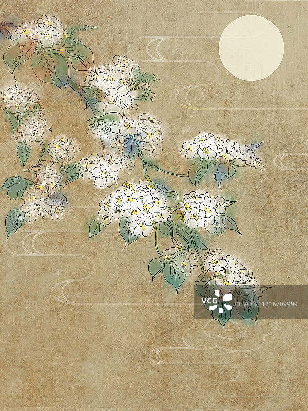 中国画 梨花带云图片素材