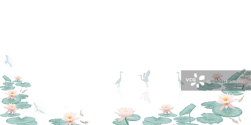 夏天端午节的荷花在锦鲤池塘里绽放中国风工笔画海报背景插画图片素材