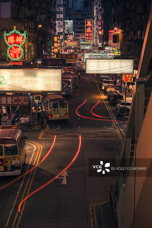 香港旺角夜景和车轨图片素材