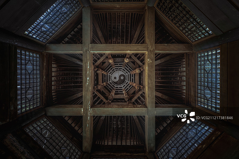 中国古代传统风格太极八卦屋顶室内结构图片素材