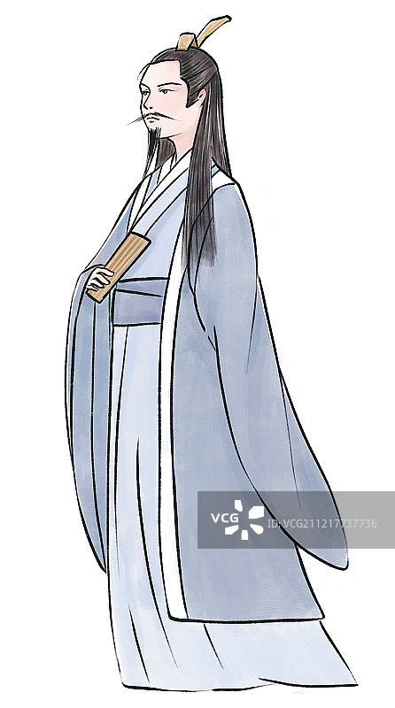 手绘插画 手持书卷的古风汉服男性图片素材