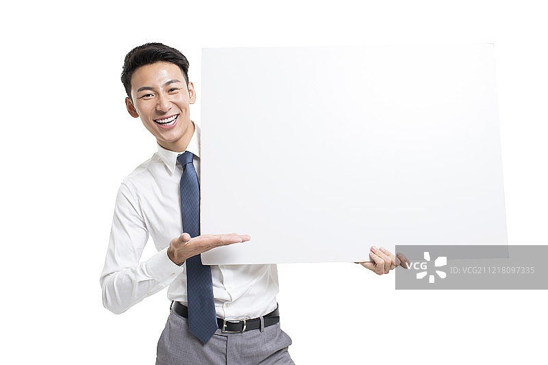 年轻商务男士展示白板图片素材