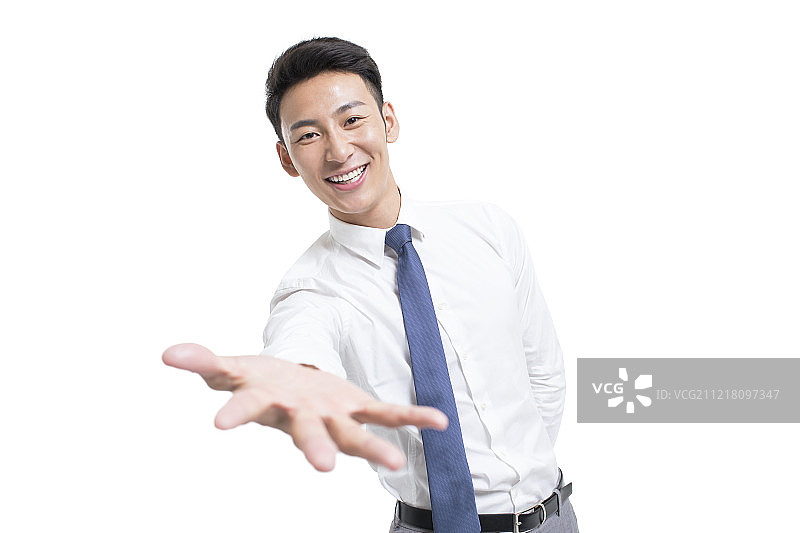 开心的年轻商务男士伸手图片素材