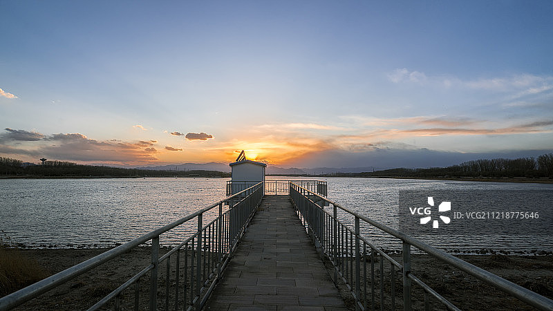 北京沙河水库日落图片素材