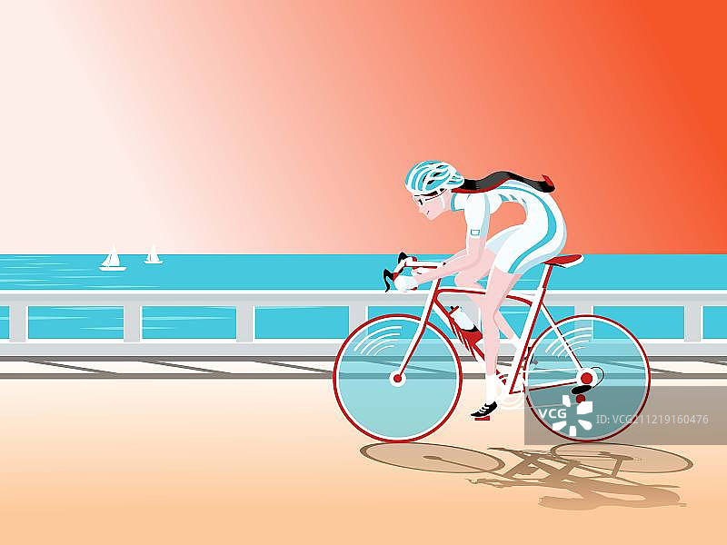 长发女孩海边公路自行车矢量图图片素材