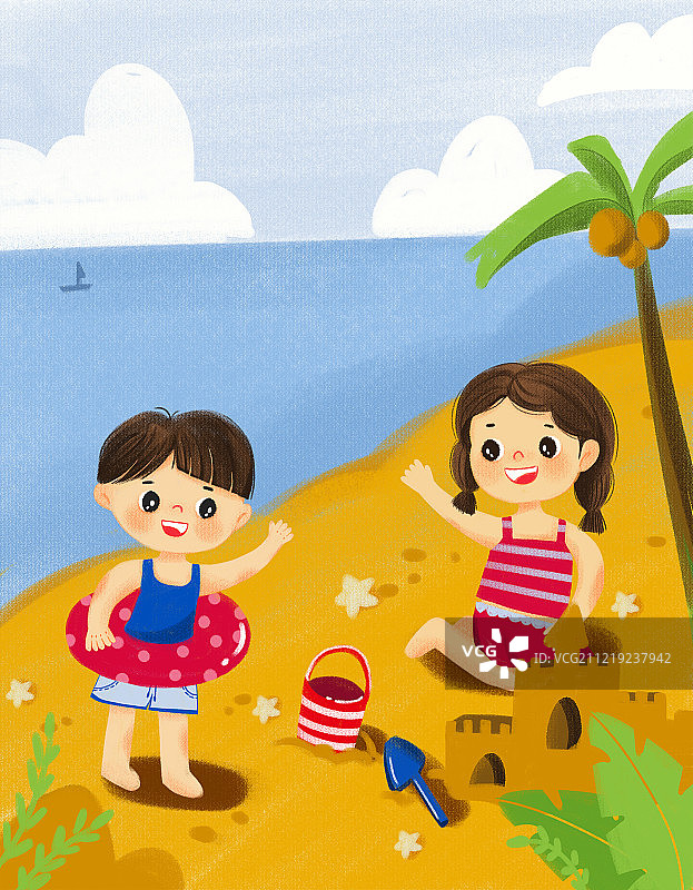 儿童节海边游戏图片素材
