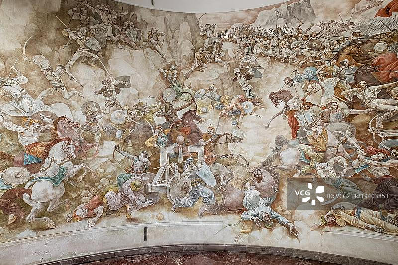 斯坎德培博物馆的1444年对抗奥斯曼帝国战役的纪念画，克鲁亚，都拉斯区，阿尔巴尼亚，欧洲图片素材