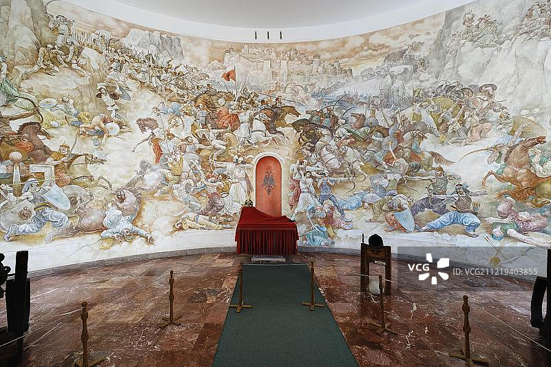 斯坎德培博物馆的1444年战役纪念画，位于阿尔巴尼亚都拉斯图片素材