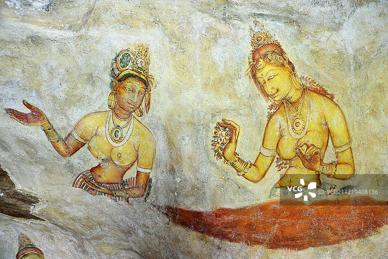 斯里兰卡锡吉里耶狮子岩云中少女壁画图片素材