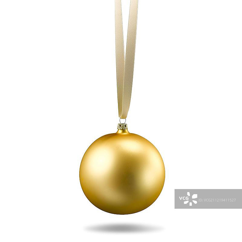 白色背景上的金色圣诞球和丝带，德国，欧洲图片素材