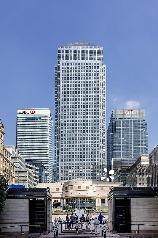 伦敦金丝雀码头花旗银行和汇丰银行总部图片素材