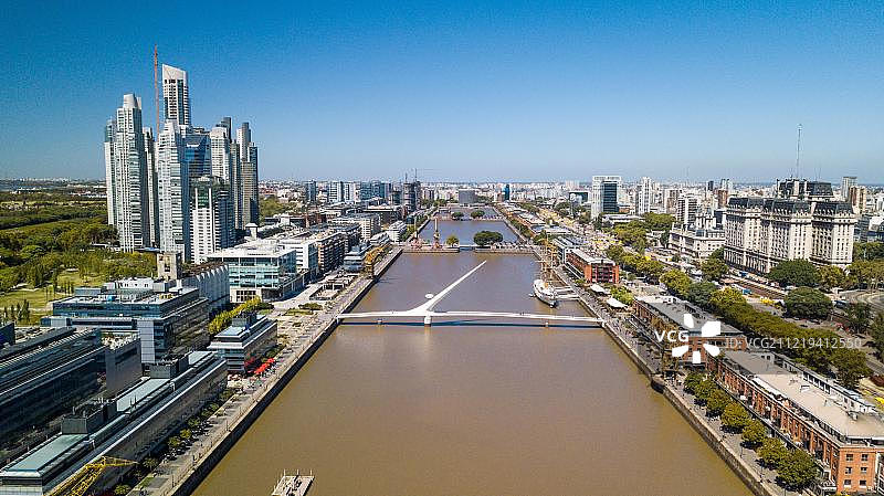 阿根廷布宜诺斯艾利斯女人桥与马德罗港城市景观图片素材