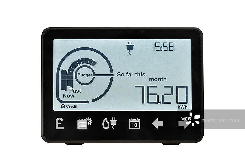 智能电表，一种用于记录和监控家庭用电量的电子设备，英国，欧洲图片素材