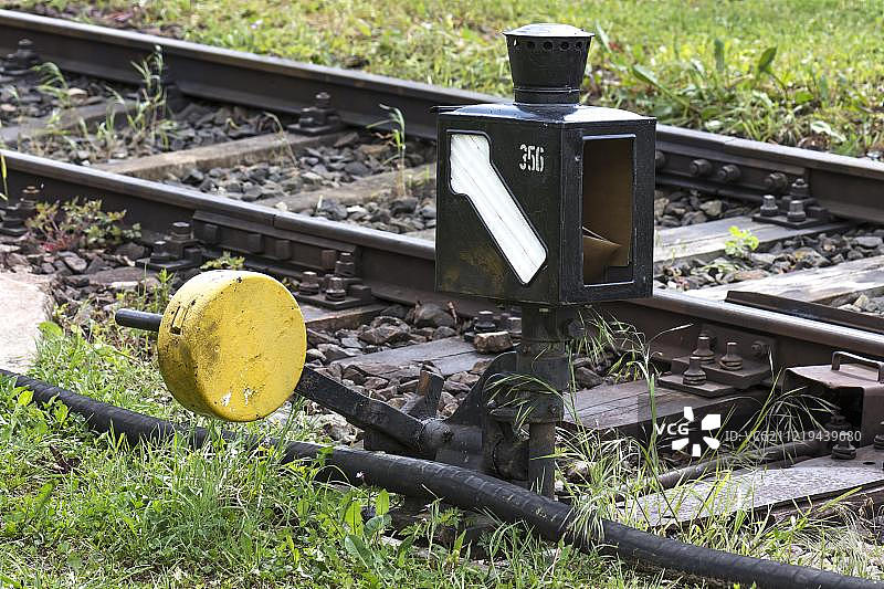 巴伐利亚铁路博物馆 premises 的手动开关，德国诺德林根图片素材