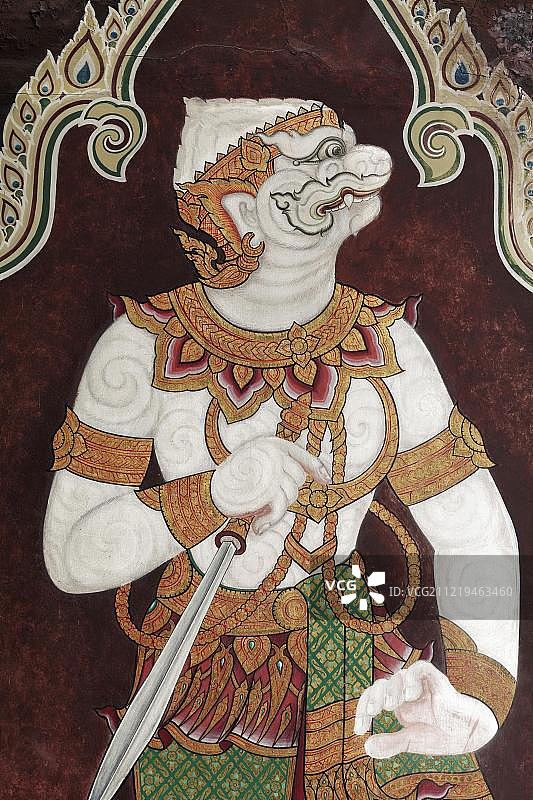 泰国曼谷卧佛寺的罗摩衍那哈努曼画像图片素材