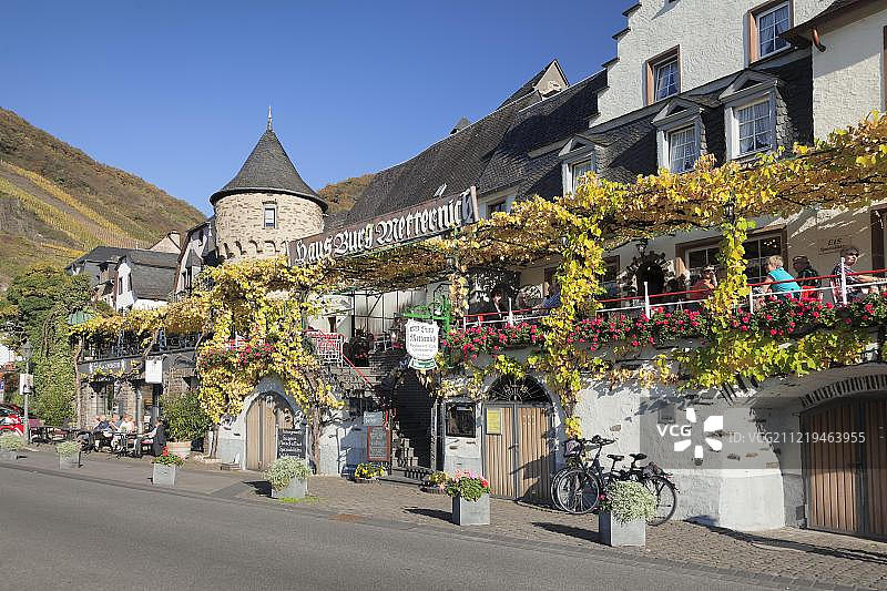 德国拜尔施泰因的Haus Burg Metternich咖啡餐厅秋景图片素材