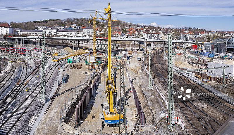 建筑工地，乌尔姆总站重建，斯图加特21铁路项目，德国巴登-符腾堡州乌尔姆，欧洲图片素材