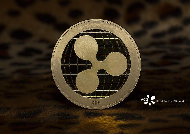 金色硬币波纹，XRP，加密货币符号图片，数字货币图片素材
