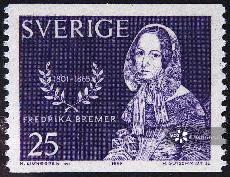 瑞典作家和活动家Fredrika Bremer (1801-1865) 瑞典邮票上的肖像图片素材