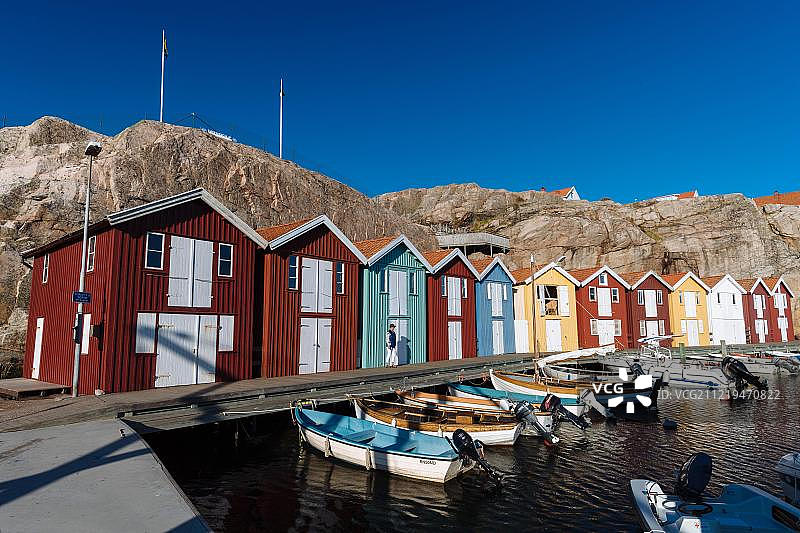 斯莫根港色彩缤纷的船屋图片素材