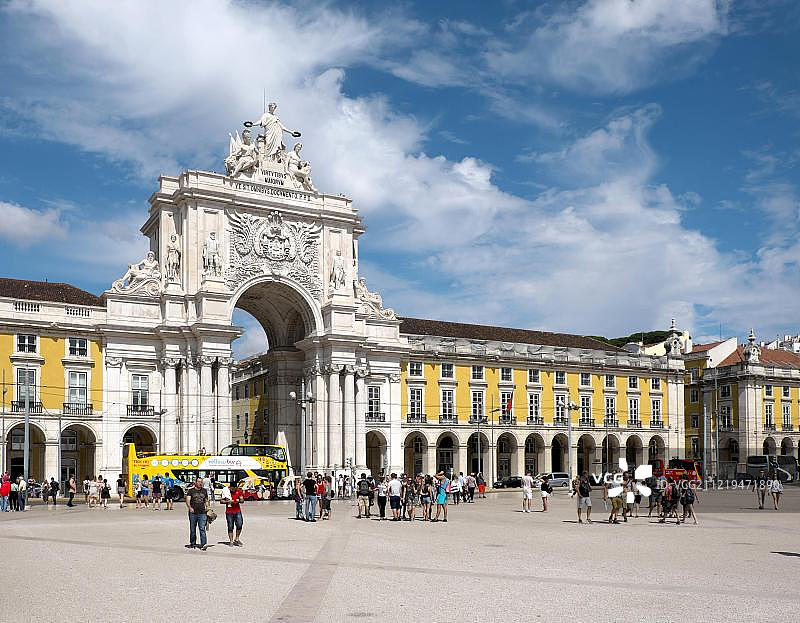 奥古斯塔街凯旋门、商业中心、商业广场、里斯本、葡萄牙、欧洲图片素材