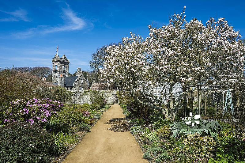 格特海峡群岛萨克岛的拉塞涅里花园和历史建筑，英国图片素材