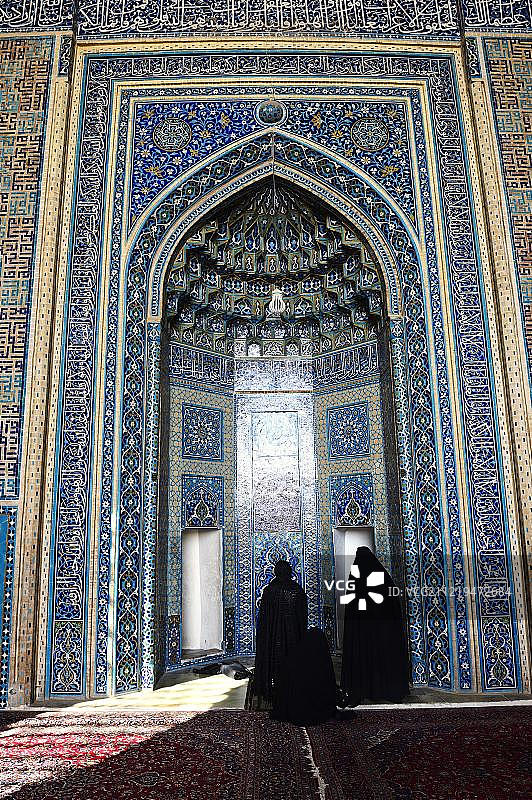 亚兹德亚美清真寺瓷砖装饰入口大厅，伊朗，亚洲图片素材