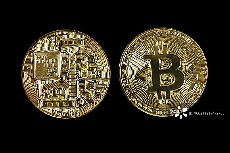 数字货币、比特币金币正反面图片素材