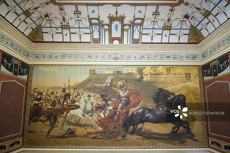 科孚岛阿喀琉斯宫的阿喀琉斯凯旋画作，希腊爱奥尼亚群岛，欧洲图片素材