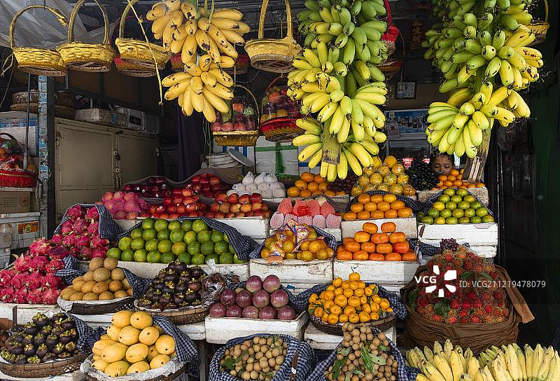 柬埔寨金边干丹市场的水果摊，亚洲图片素材