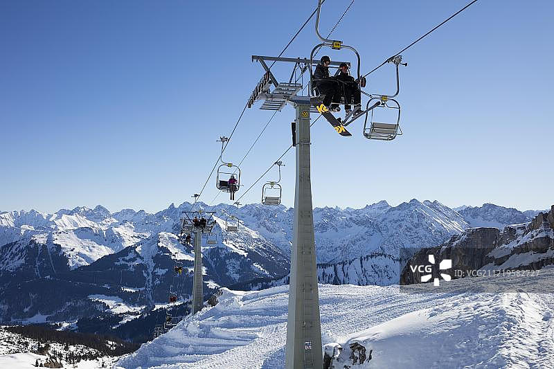 奥地利阿尔高阿尔卑斯山霍厄尔伊芬峰滑雪缆车图片素材