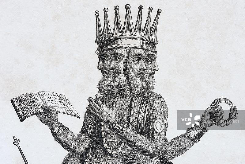 婆罗摩，印度教神，印度，铜版画，伦敦，1809年，亚洲图片素材